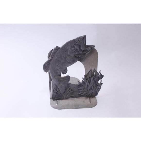 Large Mouth Fish Pewter Book End, 7 inches, Library, Book Shelve - Picture 2 of 3